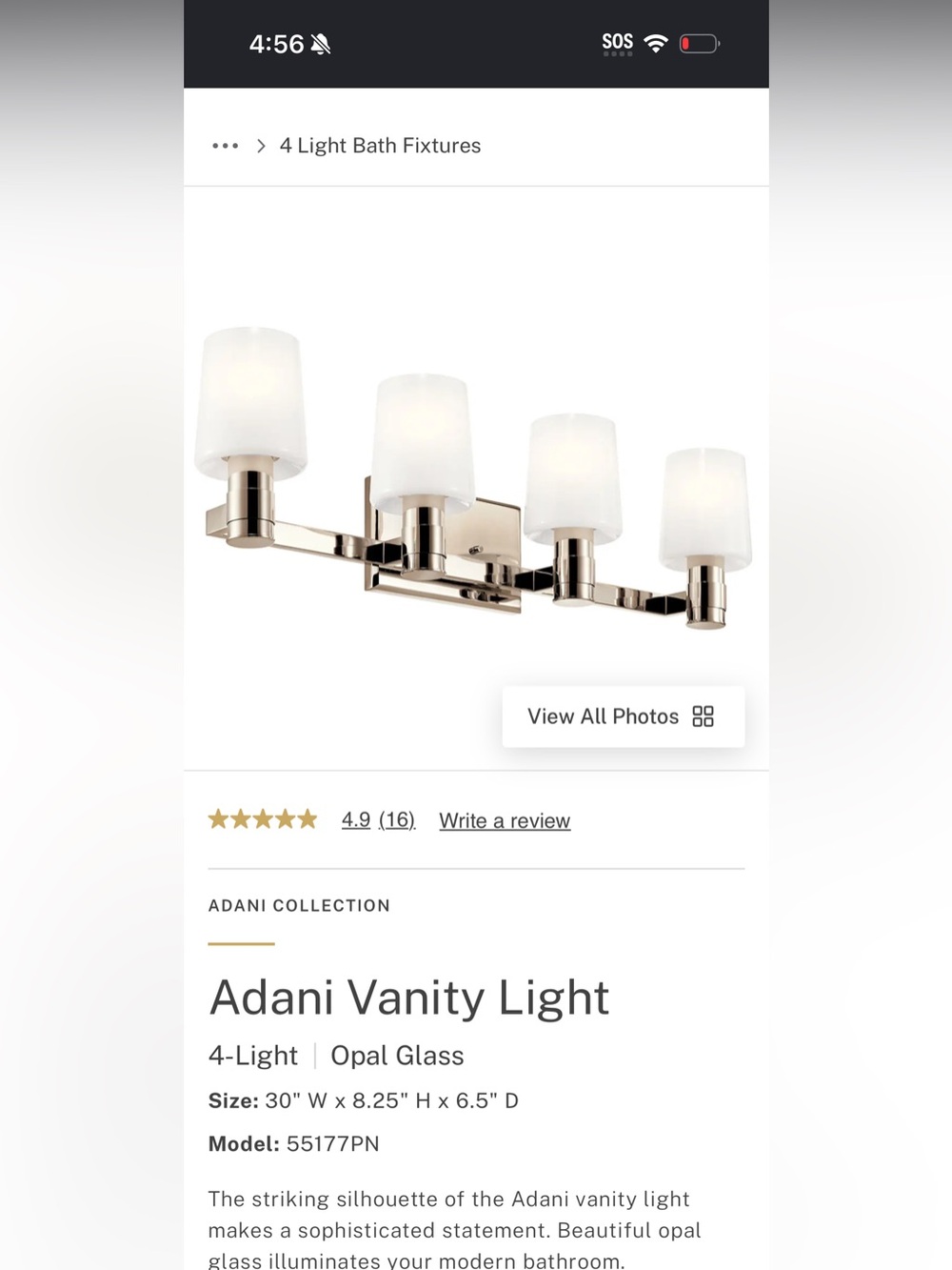 Adani 4-Light Vanity Lantern in Polished Nickel with Opal Glass